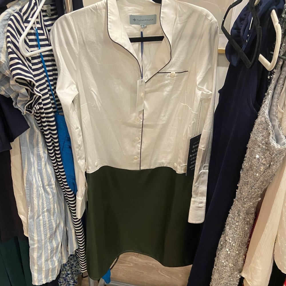 Tuckernuck HUNTER GREEN LEATHER DELFINA SHIRT DRESS- Size Small
